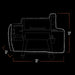 White outline of a grill with dimensions: 65" width, 52" height, 33" depth.