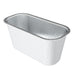 Rectangular disposable aluminum loaf pan with rounded corners and smooth, shiny silver finish.