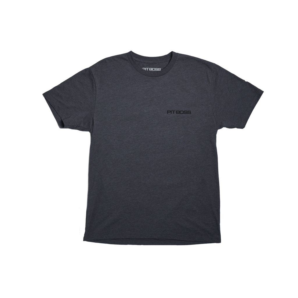 Dark gray t-shirt with "PIT BOSS" text on chest.