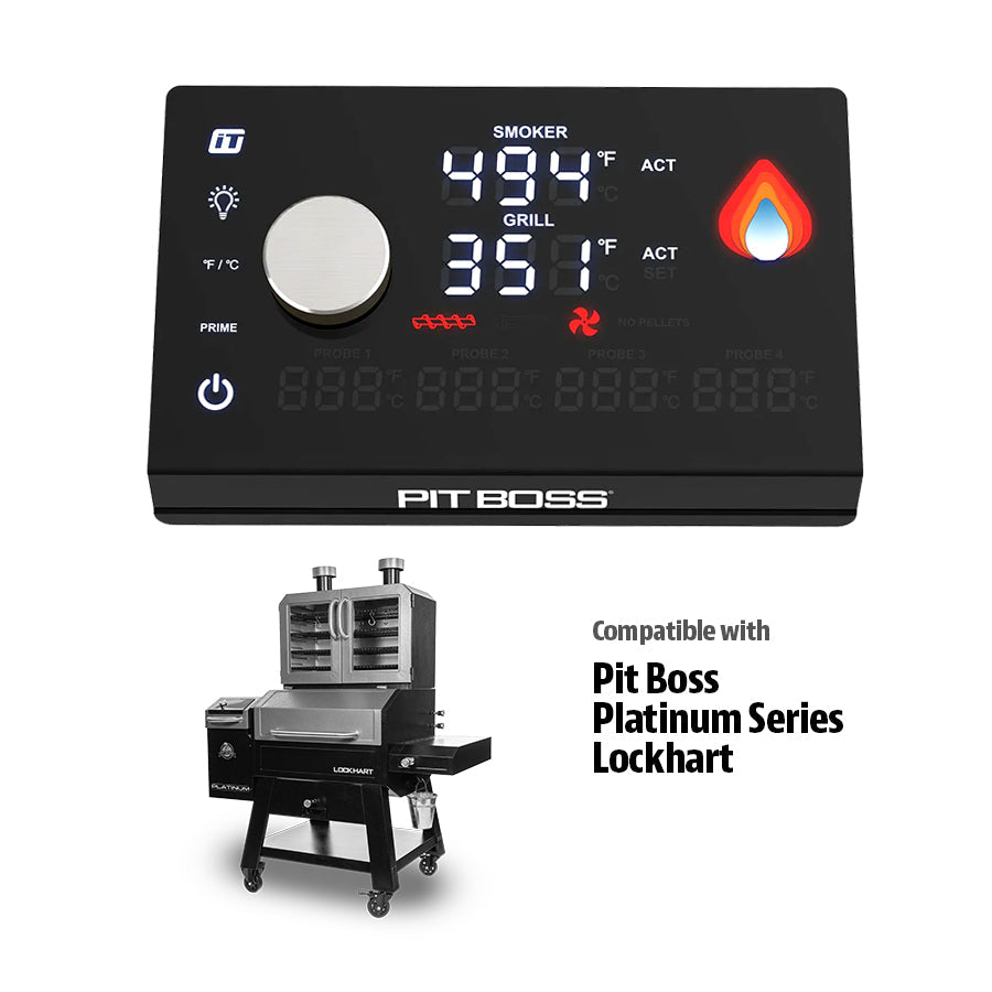Black Pit Boss Platinum Series Lockhart smoker and grill with digital control panel.