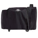 Black Pit Boss grill cover with wheels and logo.