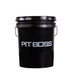 Pit Boss 5-Gallon Pellet Storage Bucket. Black bucket with Large Pit Boss logo in middle, back side
