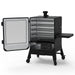 Pit Boss Navigator 6-Series Vertical Smoker, black and grey, side angle cabinet door open to show 5 cooking racks