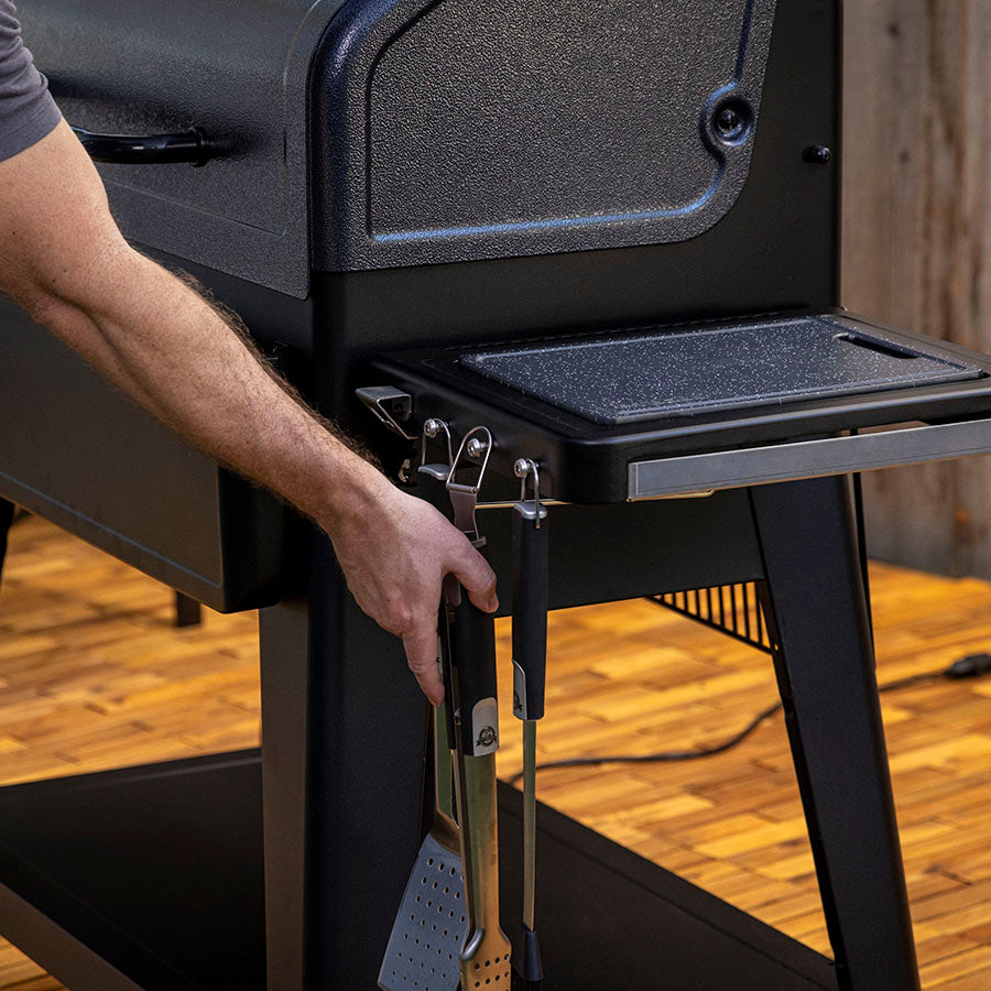 Pit Boss Navigator 1600 Wood Pellet Grill, prep station with cutting board, paper towel holder, and trash bag
