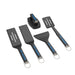 Pit Boss Ultimate Griddle Kit 5-Piece. All black tools with blue Pit Boss name of the front of all tools.