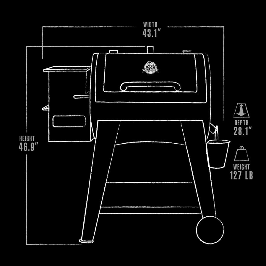 exterior dimensions line drawing black and grey