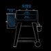 Pit Boss 700FB2 Grill Interior Dimension line drawing, black with blue lines