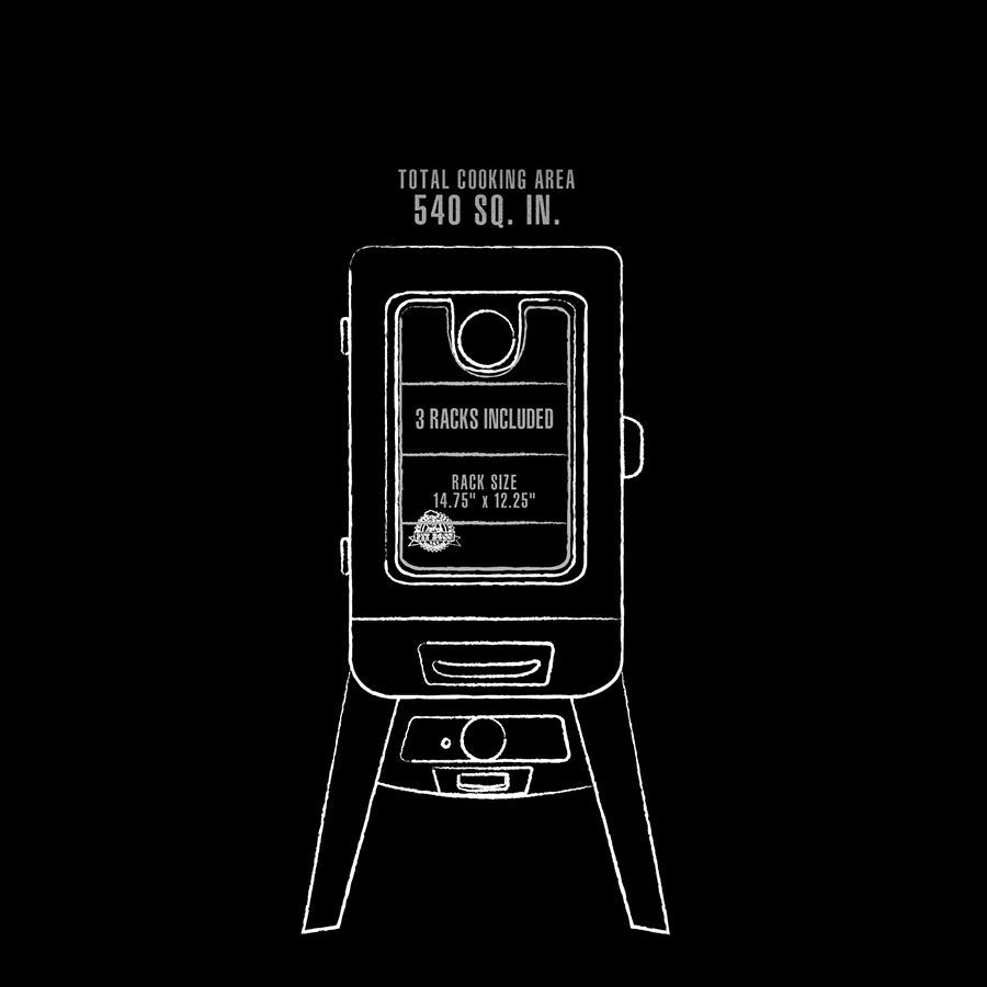White graphic representation of the interior dimensions of the smoker.