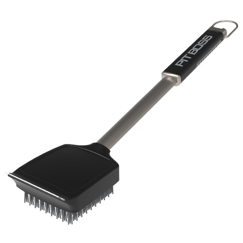 Pit Boss Nylon Cleaner Brush for Grill & Smoker, grey and black with pit boss logo