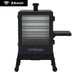 Pit Boss Navigator 6-Series Vertical Smoker, black and grey with chimney exhaust, side shelf and digital control board, front angle