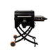 Pit Boss Sportsman Portable Wood Pellet Grill. Black with orange accents. Side table out.