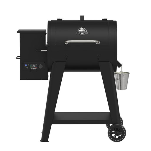 Pit Boss 700fb2 Wood Pellet Grill and Smoker, all black grill with silver grease bucket and digital controller