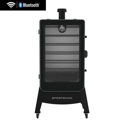 Pit Boss Sportsman 7-Series Vertical Wood Pellet Smoker, grey and black with Wi-Fi and Bluetooth Connectivity