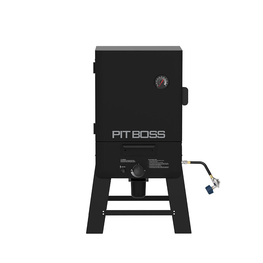 Pit Boss 30-inch Gas Vertical Smoker, front view with door closed on a white background.