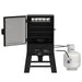 Pit Boss 30-inch Gas Vertical Smoker with propane tank attached and door open, front view on a white background.