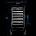 Pit Boss Sportsman 7-Series Vertical Wood Pellet Smoker, black and white line drawings of exterior dimensions with blue accents
