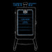 Pit Boss Sportsman 7-Series Vertical Wood Pellet Smoker, black and white line drawings of interior dimensions with blue accents