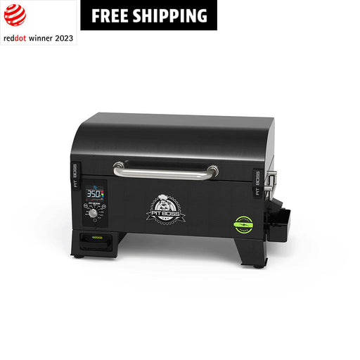 Portable battery powered wood pellet grill with green accents.