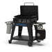 lifestyle_3, Black griddle with blue and silver accents. Large blue "Pit Boss" logo across front.  Top griddle portion shown 'lifted-off' the cart for portable function