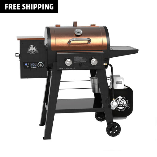 Black grill with orangeish-brown and silver accents with pit Boss logo