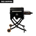 Pit Boss Sportsman Portable Wood Pellet Grill. Black with orange accents. Side table out.