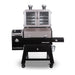 lifestyle_1, Silver and black grill/smoker with Pit boss logo and white lettering. Side angle view