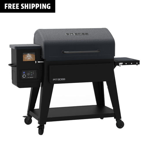 Pit Boss Navigator 1600 Wood Pellet Grill, black and grey pellet smoker with wi-fi, front angle closed
