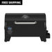 Pit Boss Portable Tabletop Pellet Grill, Black. Studio front view with digital control board and silver handle
