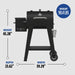 Black Pit Boss Grills FB2 Series Wood Pellet Grill - PB500FB2 with dimensions: height 45.28", width 39.29", depth 23.62".