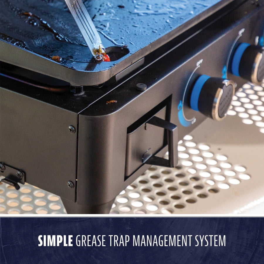 Pit Boss Grills 3-Burner Ultimate Lift-Off Griddle with integrated grease trap management system.