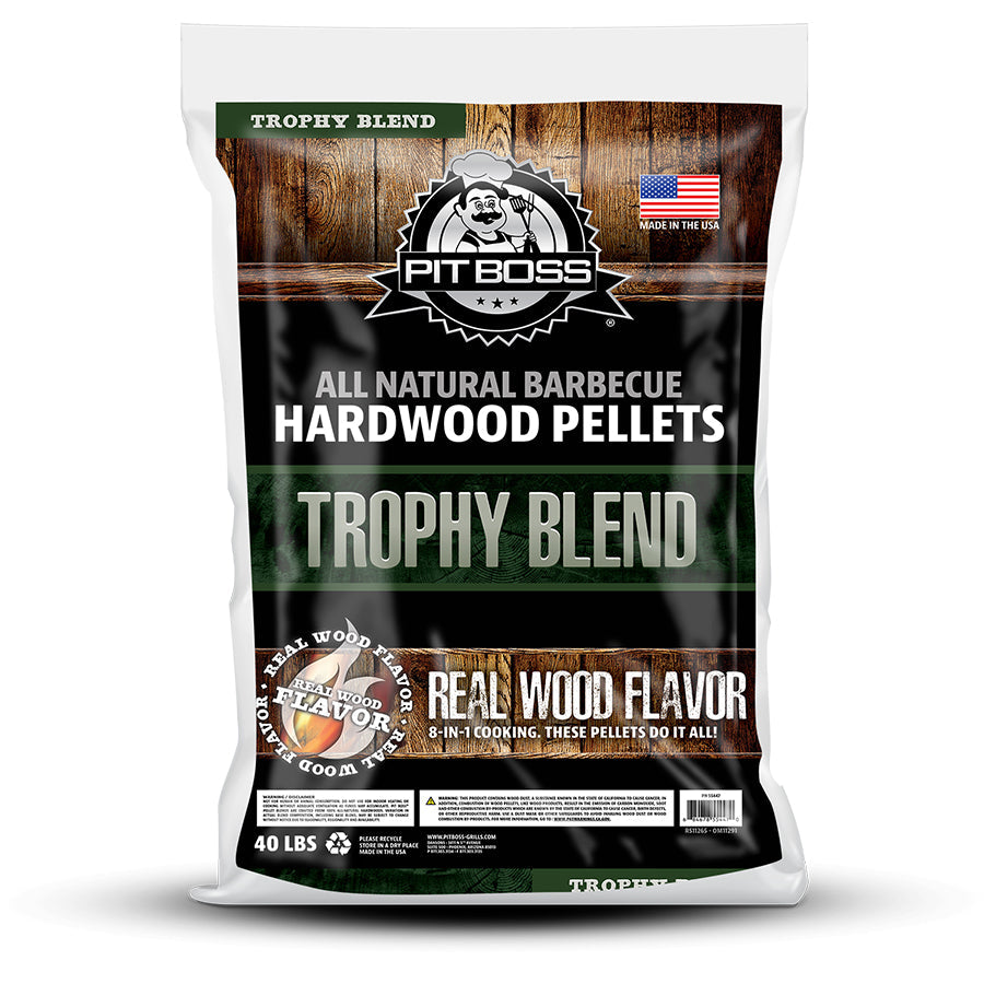 front of bag with black and brown background and green, grey and white lettering