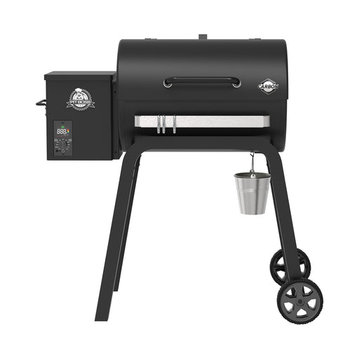 Black Pit Boss Grills Carbon Series 700 Wood Pellet Grill with digital display and wheels.