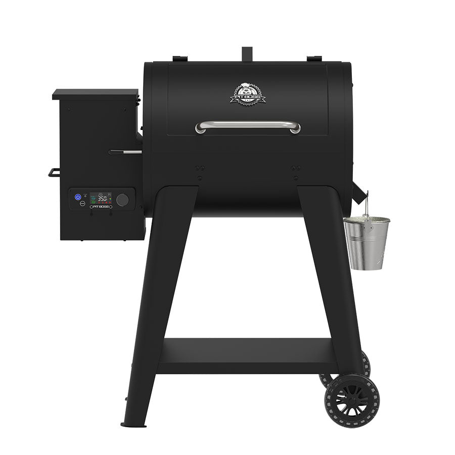Black Pit Boss Grills FB2 700 Wood Pellet Grill with digital control panel and drip pan.