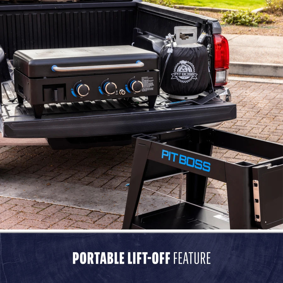 Black Pit Boss Grills 3-Burner Ultimate Lift-Off Griddle on a portable stand, ready for outdoor cooking.