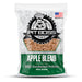 Front of bag. Black and brown background with white, grey and green lettering and design