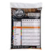 back of bag. "hardwood pellet pairing guide" chart of pellet flavors