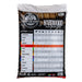 lifestyle_1, back of bag. "Hardwood pellet pairing guide" chart of flavors