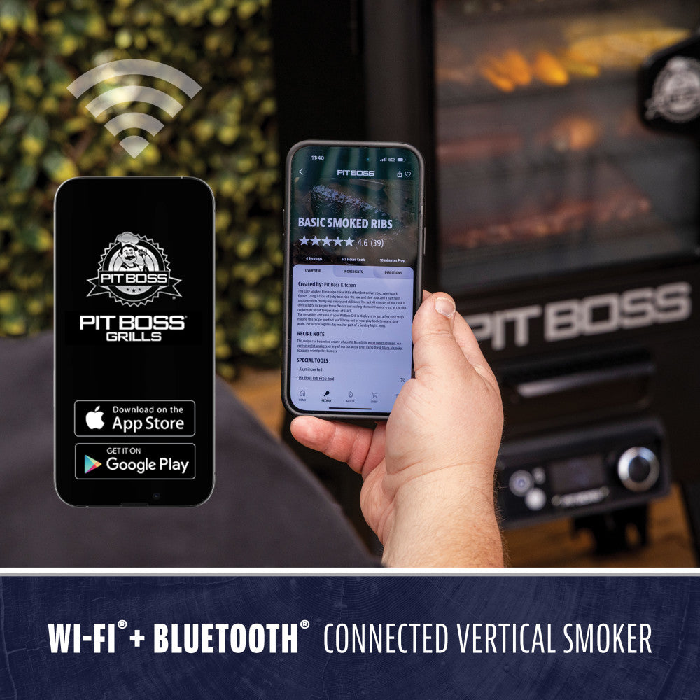 Pit Boss 30" Digital Vertical Smoker with Wi-Fi, front view with door open on a white background