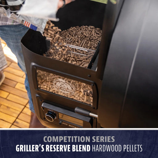 Pit Boss Competition Series Griller's Reserve Blend Pellets, back view on a white background