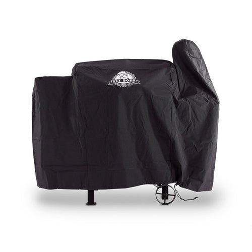 Black Fit Boss grill cover with logo and wheels.