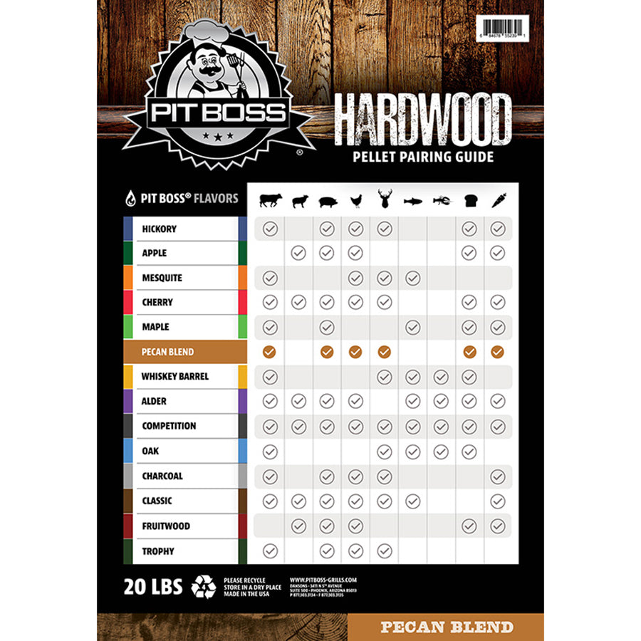 Pit Boss Hardwood Pellet Pairing Guide, Pecan Blend, 20 lbs.