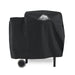 Black Pit Boss grill cover with logo and wheels.