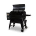 Black Traeger Navigator pellet grill with digital control panel and wheels.