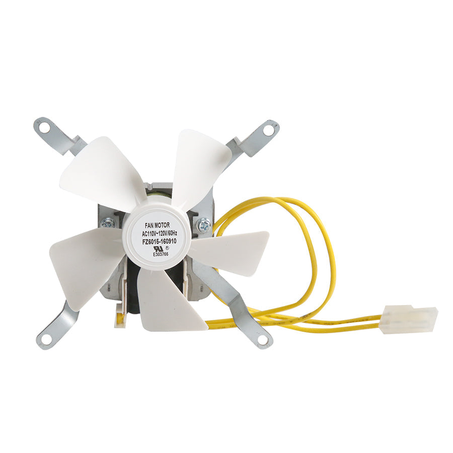 White fan motor with yellow wires, AC 110V-120V 60Hz, FZ6016-160910.