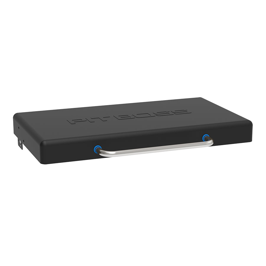 Black Bose portable speaker with blue power indicator and handle.