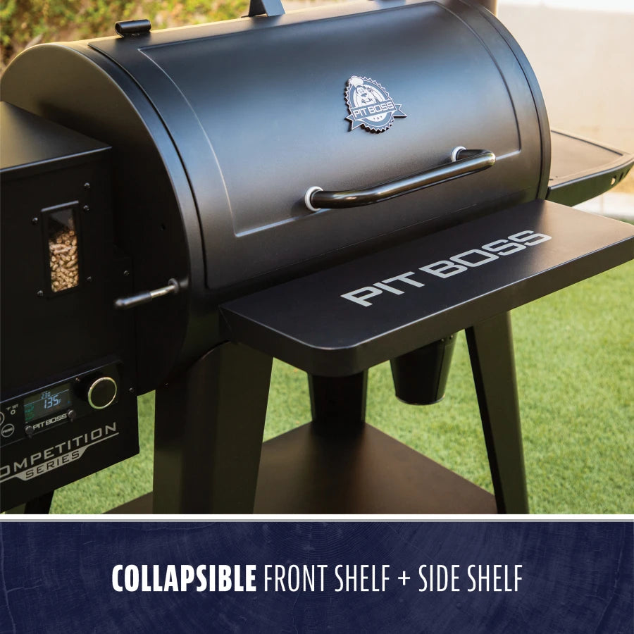 Black Pit Boss Competition Series grill with collapsible front and side shelves.