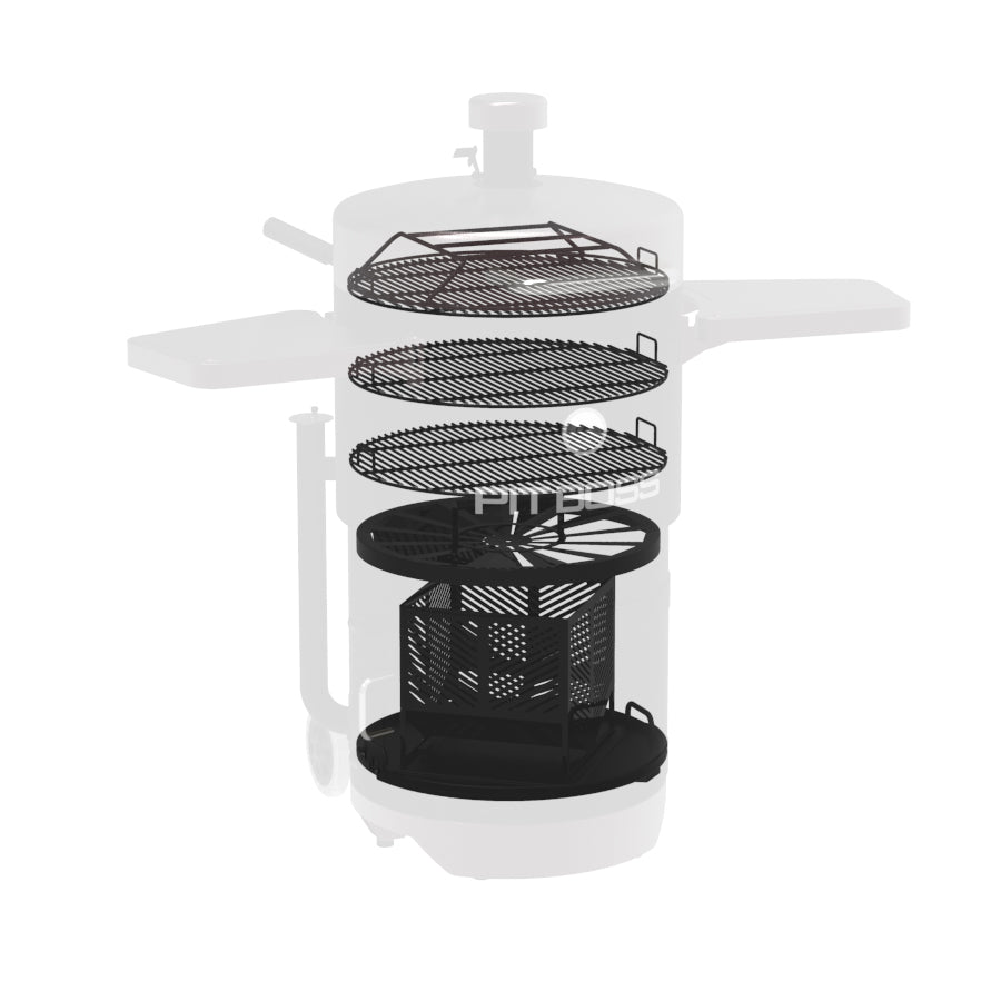 White Pit Boss portable grill with three cooking grates and side shelf.