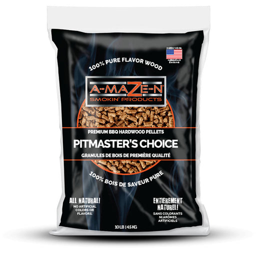 A-MAZE-N Pitmaster’s Choice BBQ hardwood pellets, 10 lb bag, all natural, 100% pure flavor wood, no artificial colors.