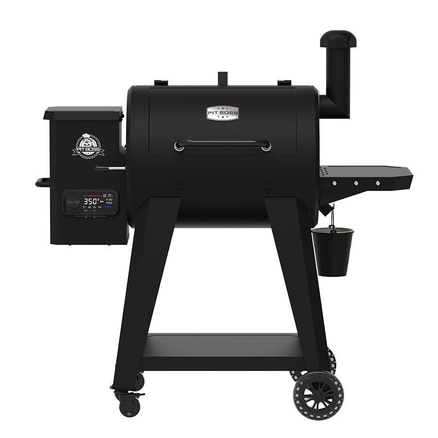 Black Pit Boss pellet grill with digital control panel and smoker box.