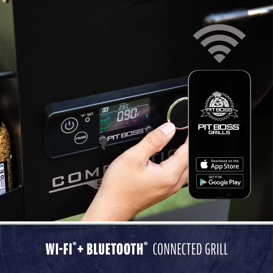 Black Pit Boss Grills connected grill with Wi-Fi and Bluetooth.